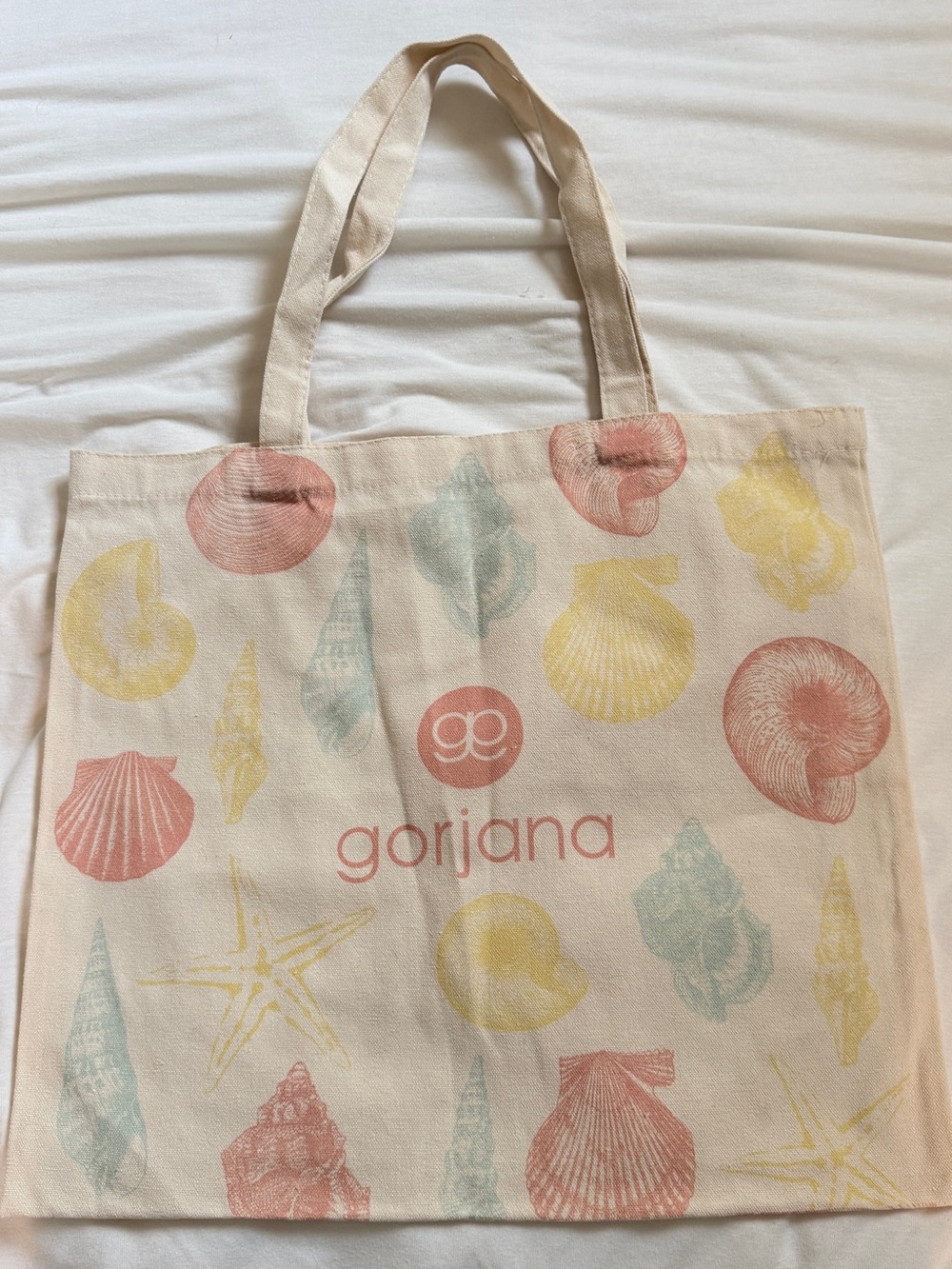 Gorjana Cream Canvas Tote with Pastel Shell Prints
